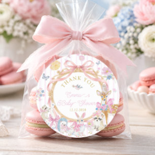Woodland Animals Pink Girl Baby Shower Thank You Classic Round Sticker