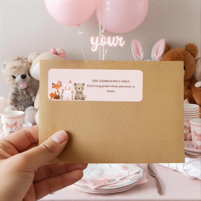 Woodland Animals Pink Return Address Label (Creator Uploaded)