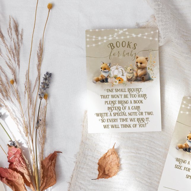 Woodland Animals Pumpkin Fall Baby Shower Books Enclosure Card (Creator Uploaded)