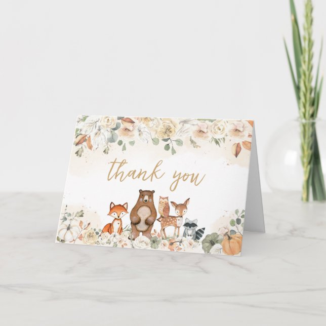 Woodland Animals Pumpkin Fall Baby Shower Thank You Card (Front)