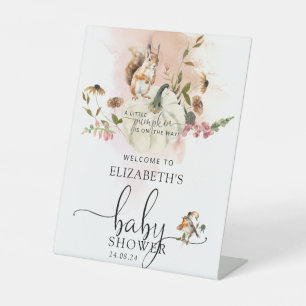 Woodland Animals Pumpkin Fall Baby Shower Welcome  Pedestal Sign