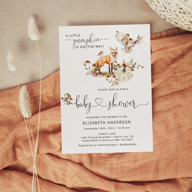 Woodland Animals Pumpkin Fall Floral Baby Shower Invitation (Creator Uploaded)