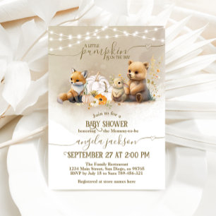 Woodland Animals Pumpkin Fall Floral Baby Shower Invitation