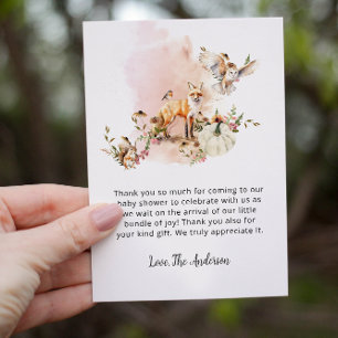 Woodland Animals Pumpkin Fall Floral Baby Shower  Thank You Card