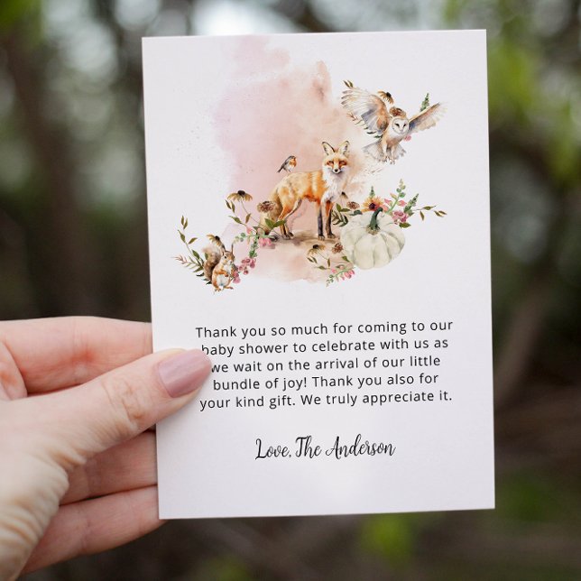 Woodland Animals Pumpkin Fall Floral Baby Shower  Thank You Card (Creator Uploaded)