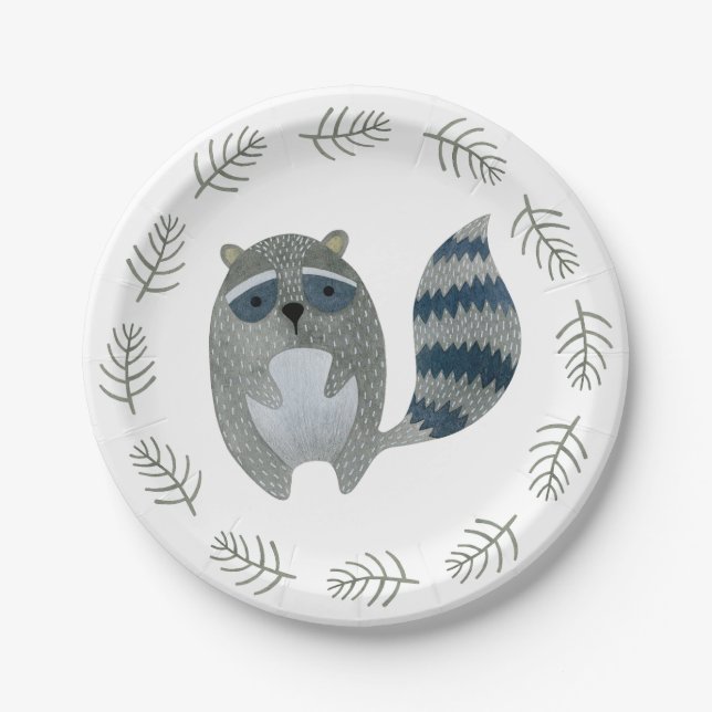 Woodland Animals Racoon Paper Plates (Front)