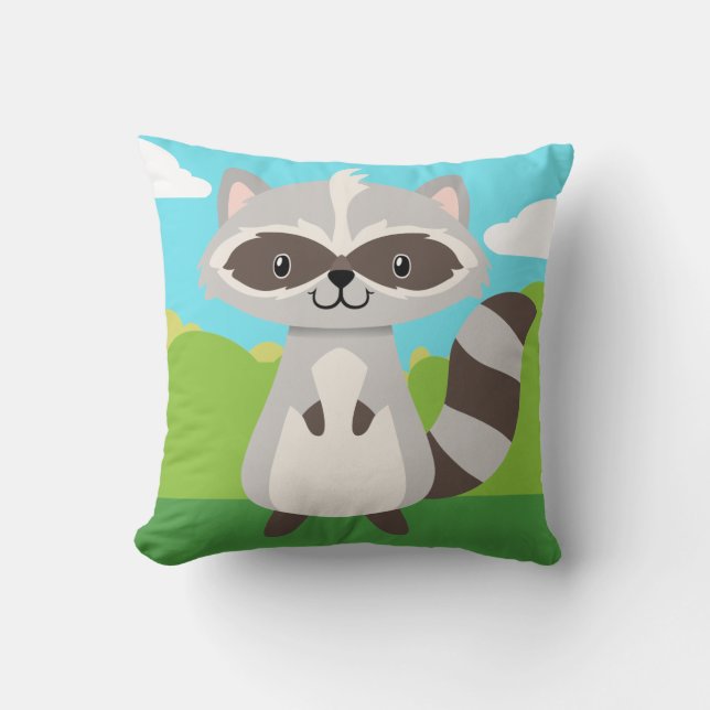 Woodland Animals Racoon Pillow (Front)