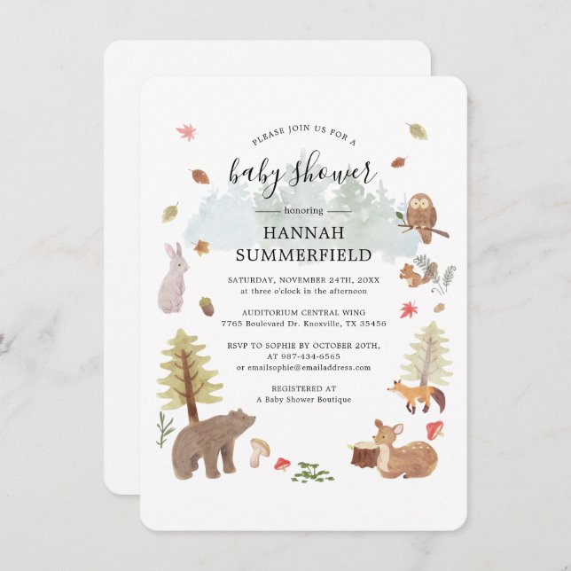 Woodland Animals Rustic Boys Baby Shower Invitation (Front/Back)