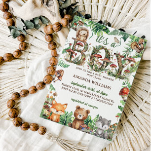Woodland Animals Rustic Cute Boy Baby shower Invitation