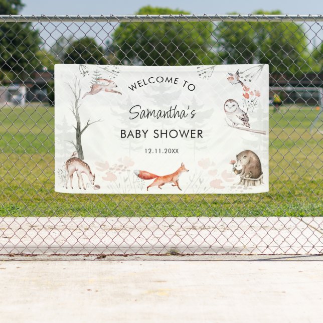 Woodland Animals Rustic Forest Baby Shower Banner (Insitu)