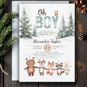 Woodland Animals Rustic Winter Boy Baby Shower Invitation