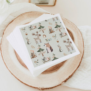 Woodland animals sage green rustic Baby Shower Napkin