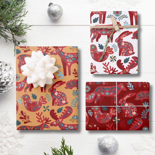 Woodland Animals Scandinavian Folk Art Christmas Wrapping Paper Sheet (Creator Uploaded)