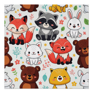 Woodland Animals Seamless Poster