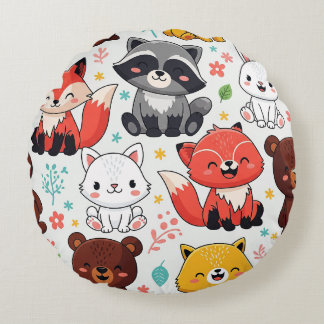 Woodland Animals Seamless Round Cushion
