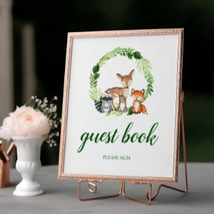 Woodland Animals Shower Guest Book Pedestal Sign