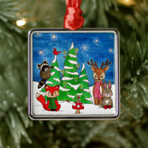 Woodland Animals Silent Night Metal Ornament
