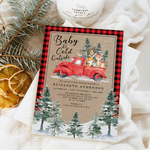 Woodland Animals Snowy Winter Baby Shower Drive By Invitation