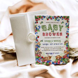 Woodland Animals Strawberry Blueberry Baby Shower  Invitation