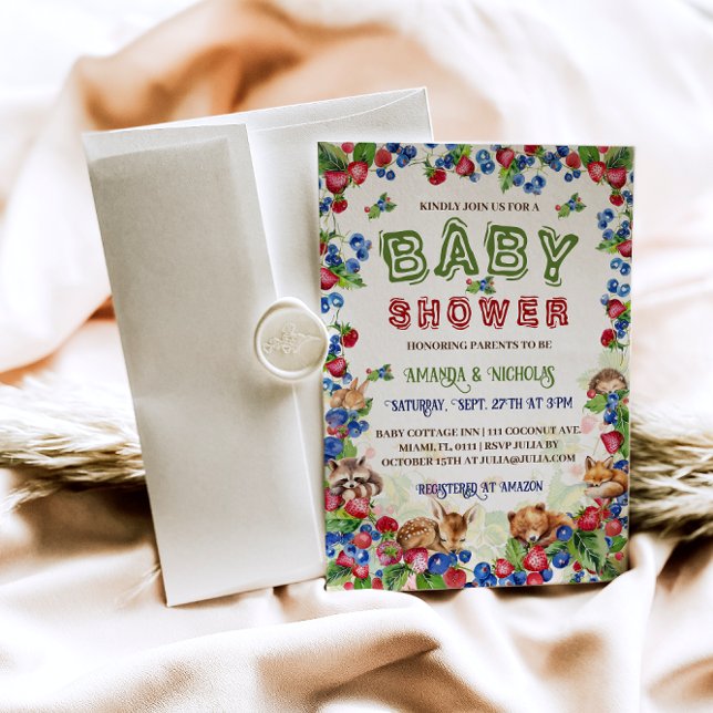 Woodland Animals Strawberry Blueberry Baby Shower  Invitation (Creator Uploaded)