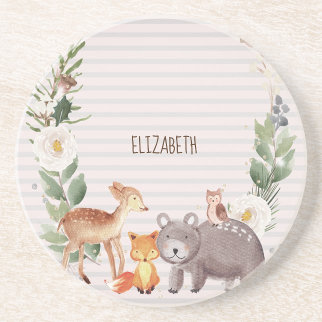 Woodland Animals Stripes    Coaster (Front)