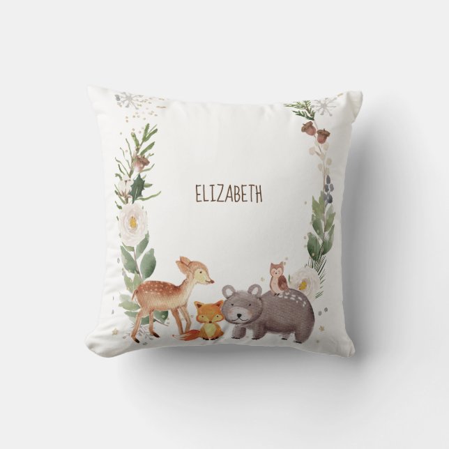 Woodland Animals Stripes Cushion (Front)
