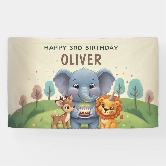 Woodland Animals Sweet 3rd Birthday Banner (Horizontal)