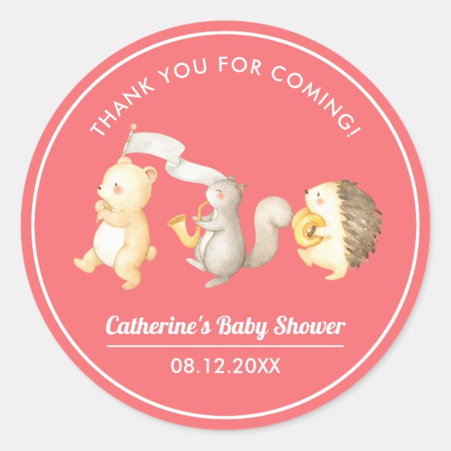 Woodland Animals Thank You Baby Shower Classic Round Sticker (Front)