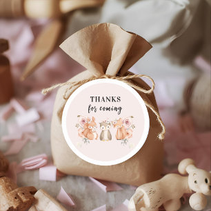 Woodland Animals Thank You Stickers   Rustic Pink 