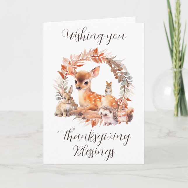 Woodland Animals Thanksgiving Greeting Card (Front)