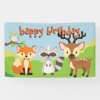 Woodland Animals Theme Birthday Party Banner