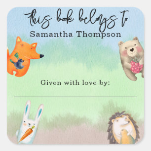 Woodland animals - this book belongs to square sticker