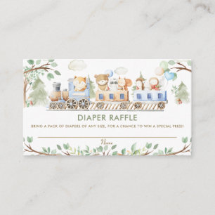 Woodland Animals Train Greenery Diaper Raffle  Enclosure Card