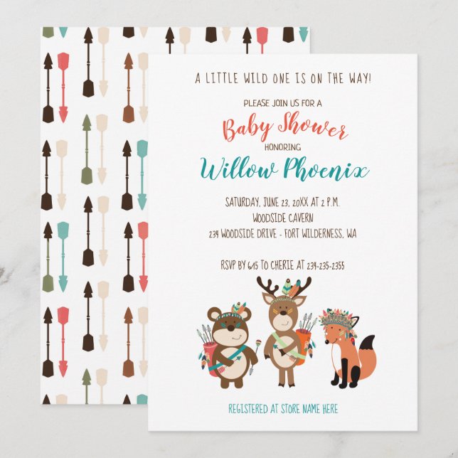 Woodland Animals Tribal Boho Baby Shower Invite (Front/Back)