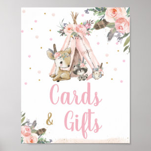 Woodland Animals Tribal Boho Floral Cards & Gifts Poster