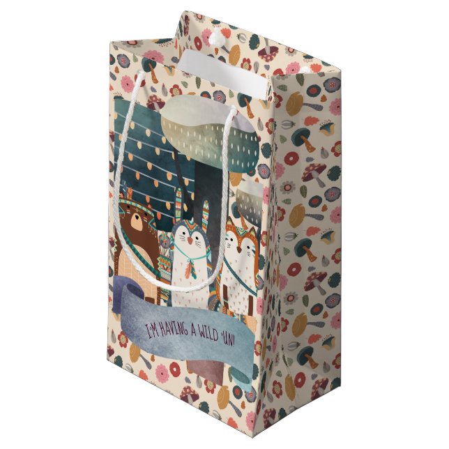 Woodland Animals - Tribal Wild One Customisable Small Gift Bag (Front Angled)