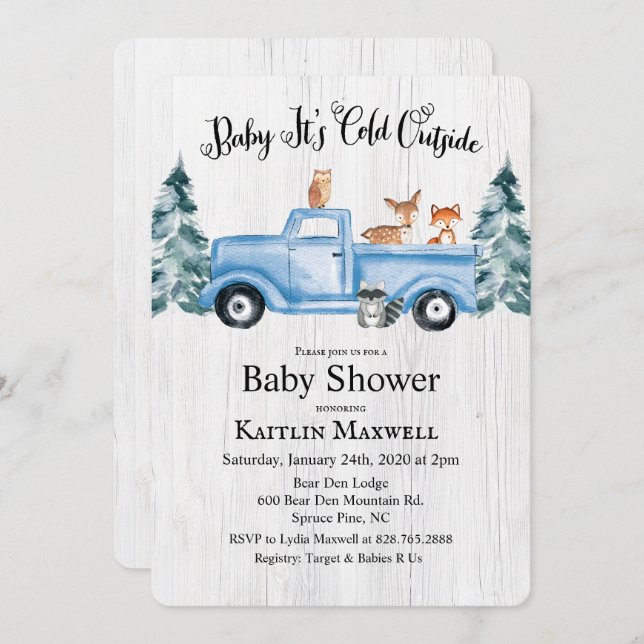 Woodland Animals Truck Baby Shower Invitation (Front/Back)