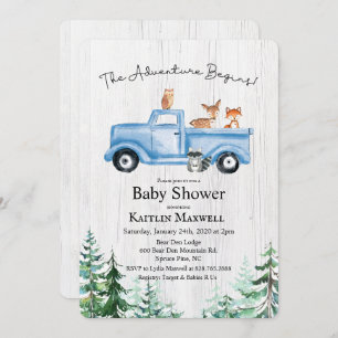 Woodland Animals Truck Baby Shower Invitation