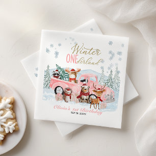 Woodland Animals Truck ONEderland 1st Birthday Napkin