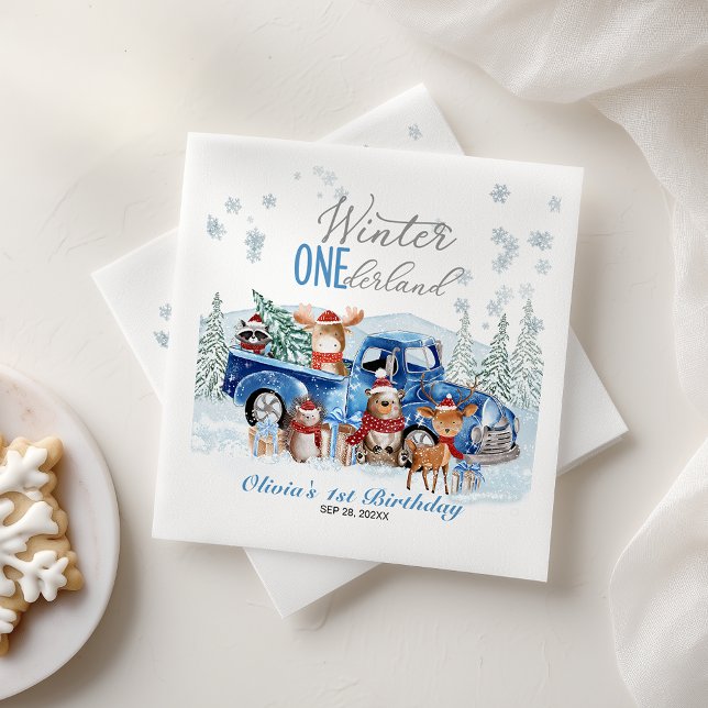 Woodland Animals Truck ONEderland 1st Birthday Napkin (Creator Uploaded)