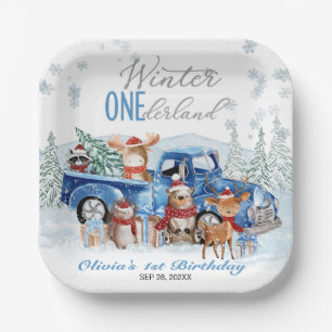 Woodland Animals Truck ONEderland 1st Birthday Paper Plate