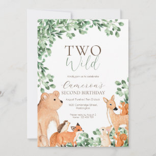 Woodland Animals Two Wild Second Birthday Invitation