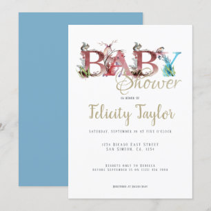 Woodland Animals Watercolor Baby Shower (blue) Invitation