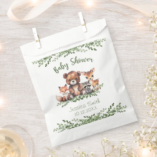 WOODLAND ANIMALS WATERCOLOR BABY SHOWER FAVOUR BAG (Clipped)