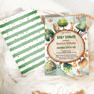 Woodland Animals Watercolor Baby Shower  Invitation