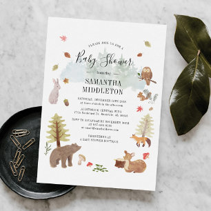 Woodland Animals Watercolor Boys Baby Shower Invitation