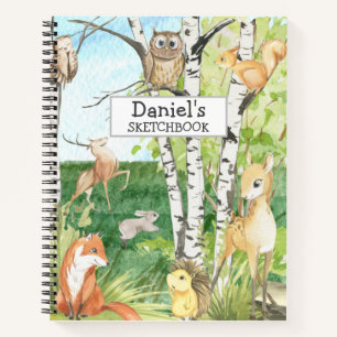 Woodland Animals Watercolor Custom Name Sketchbook Notebook