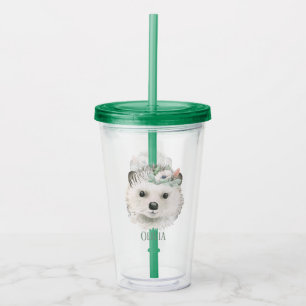 Woodland Animals Watercolor Floral Simple Name Acrylic Tumbler