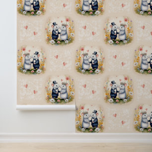 Woodland Animals Wedding Love Mice Floral  Wallpaper