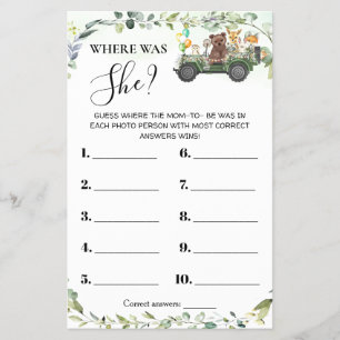 Woodland Animals Where was Mom Shower Game Card